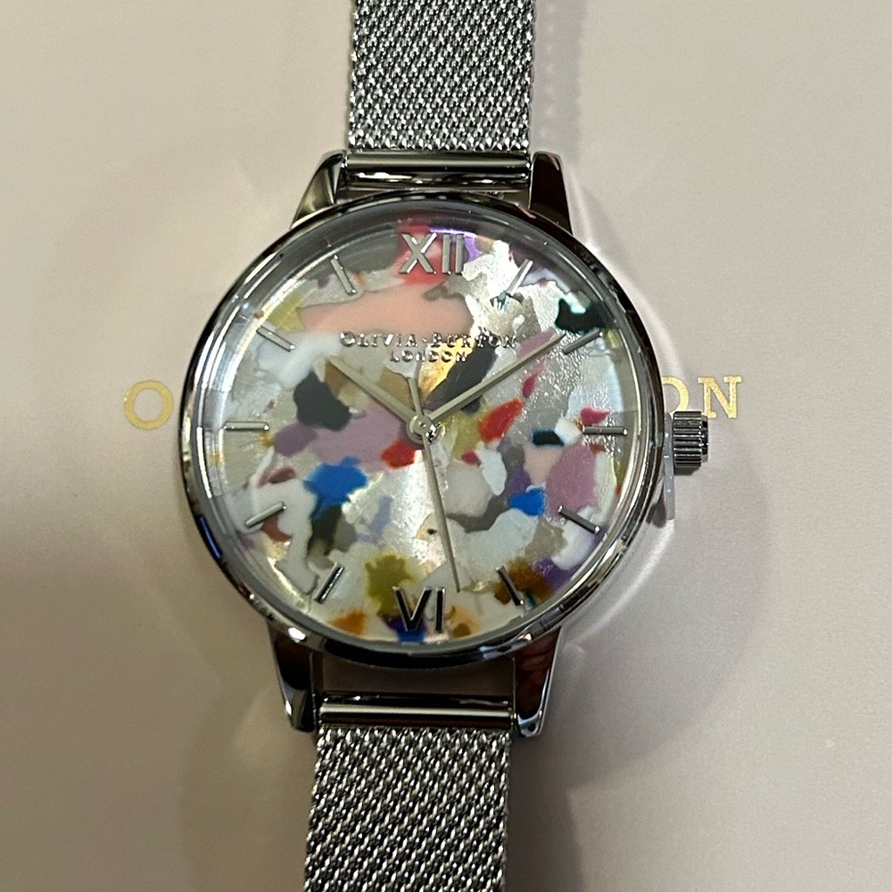 OLIVIA BURTON POPART WATCH WITH 30MM MIRROR FACE WITH MULTICOLOR PATCHES…